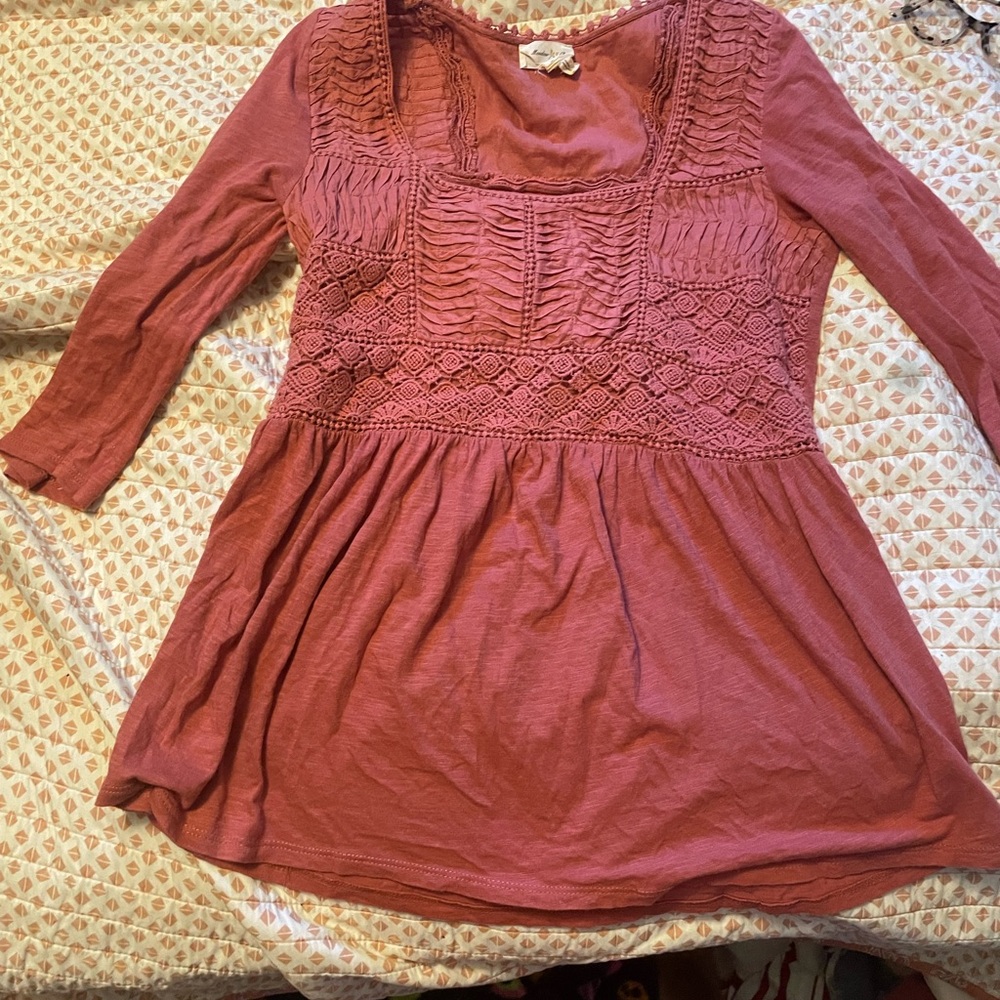 Anthropologie Meadow Rue Dusty Rose Lace Blouse